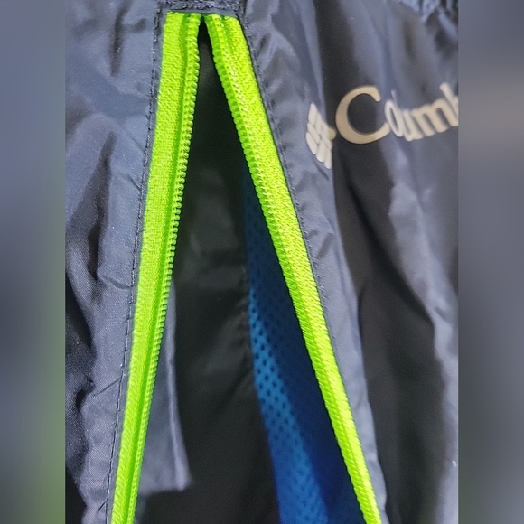 Columbia Windbreaker Men’s Med Hooded Rain Jacket Blue Colorblock W/ Lime Green - Picture 4 of 7